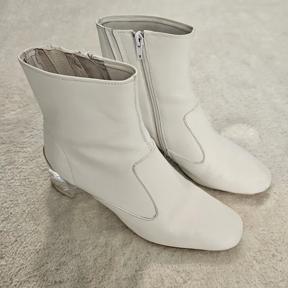 Jeffrey Campbell White Ankle Boots Clear Block Heel Size 9 70s Avant Garde Retro - Picture 2 of 15